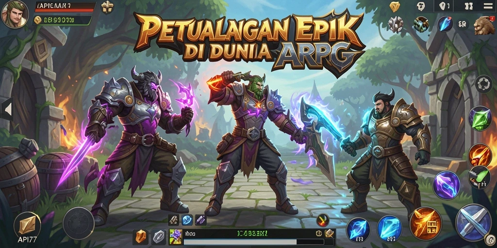 Screenshot utama API77 menunjukkan aksi seru dalam pertarungan ARPG.