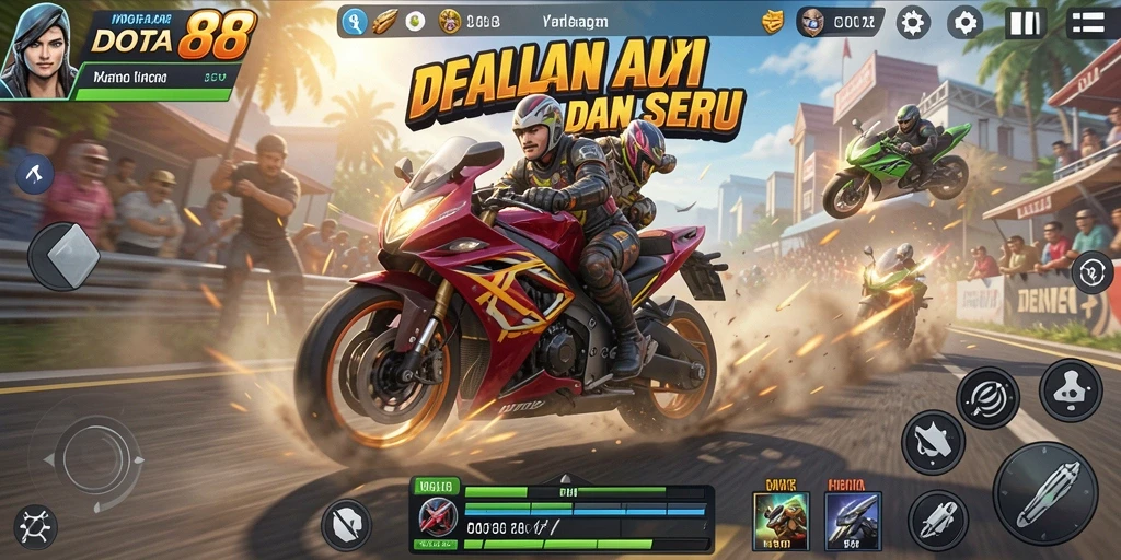 Screenshot utama DOTA88 yang menunjukkan aksi balapan motor yang intens.