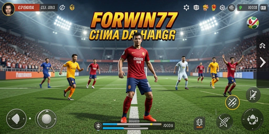 Tangkapan layar utama FORWIN77 menampilkan aksi seru dalam permainan olahraga.