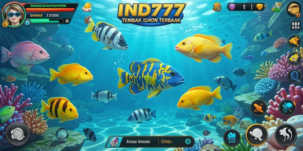 Screenshot game IND777 menampilkan aksi seru menembak ikan.