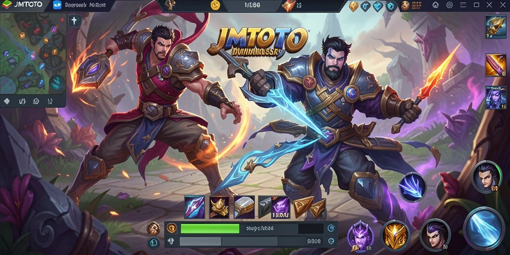 Screenshot pertarungan seru dalam JMTOTO yang menunjukkan karakter bertarung.