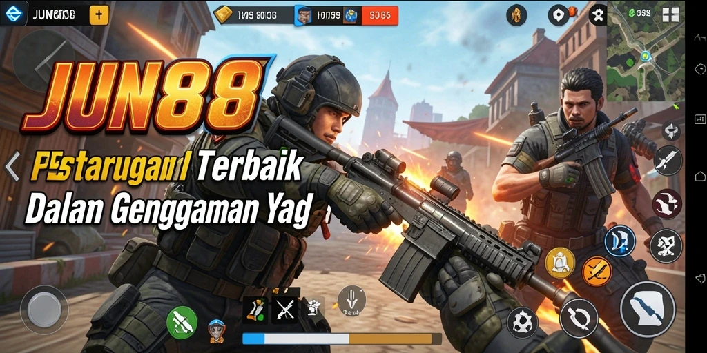 Tangkapan layar gameplay <strong>JUN88</strong> menampilkan aksi menembak yang mendebarkan.