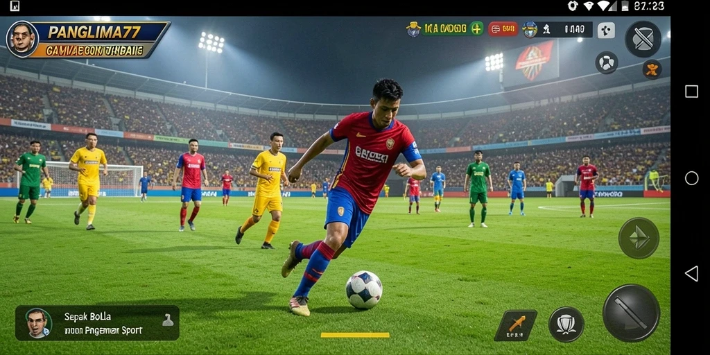Screenshot gameplay seru dari PANGLIMA77 dengan aksi sepak bola mendebarkan.