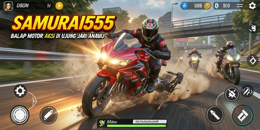 Tampilan gameplay balap motor yang mendebarkan di SAMURAI555.
