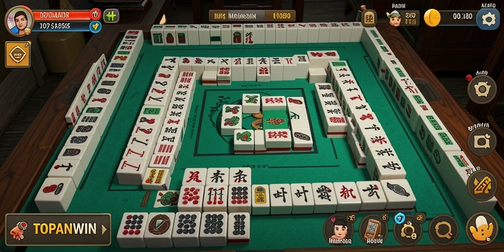 Screenshot utama gameplay TOPANWIN yang menampilkan tingkat ketegangan Mahjong.